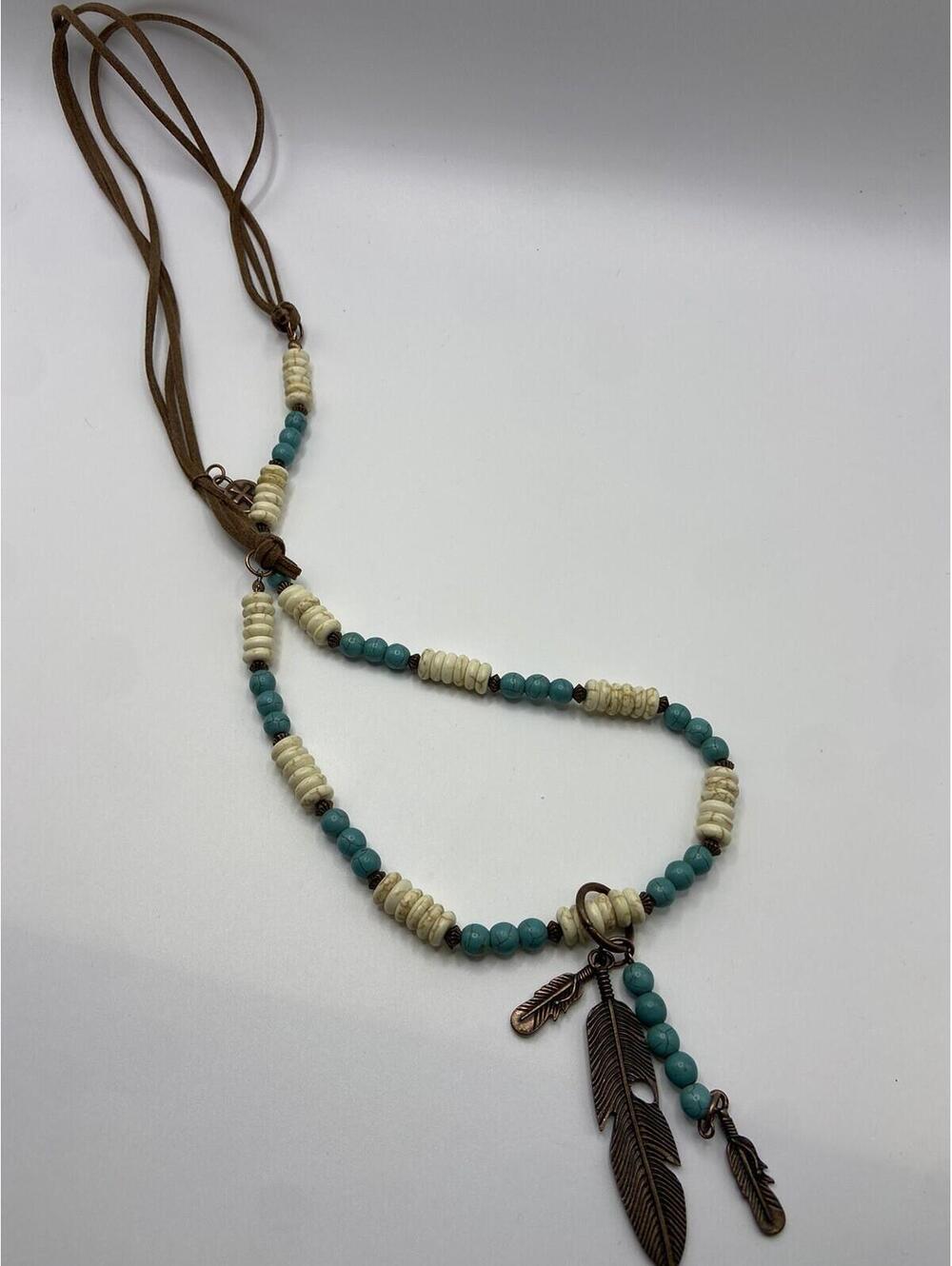 WEST & CO Faux Turquoise Long Beaded Native Necklace